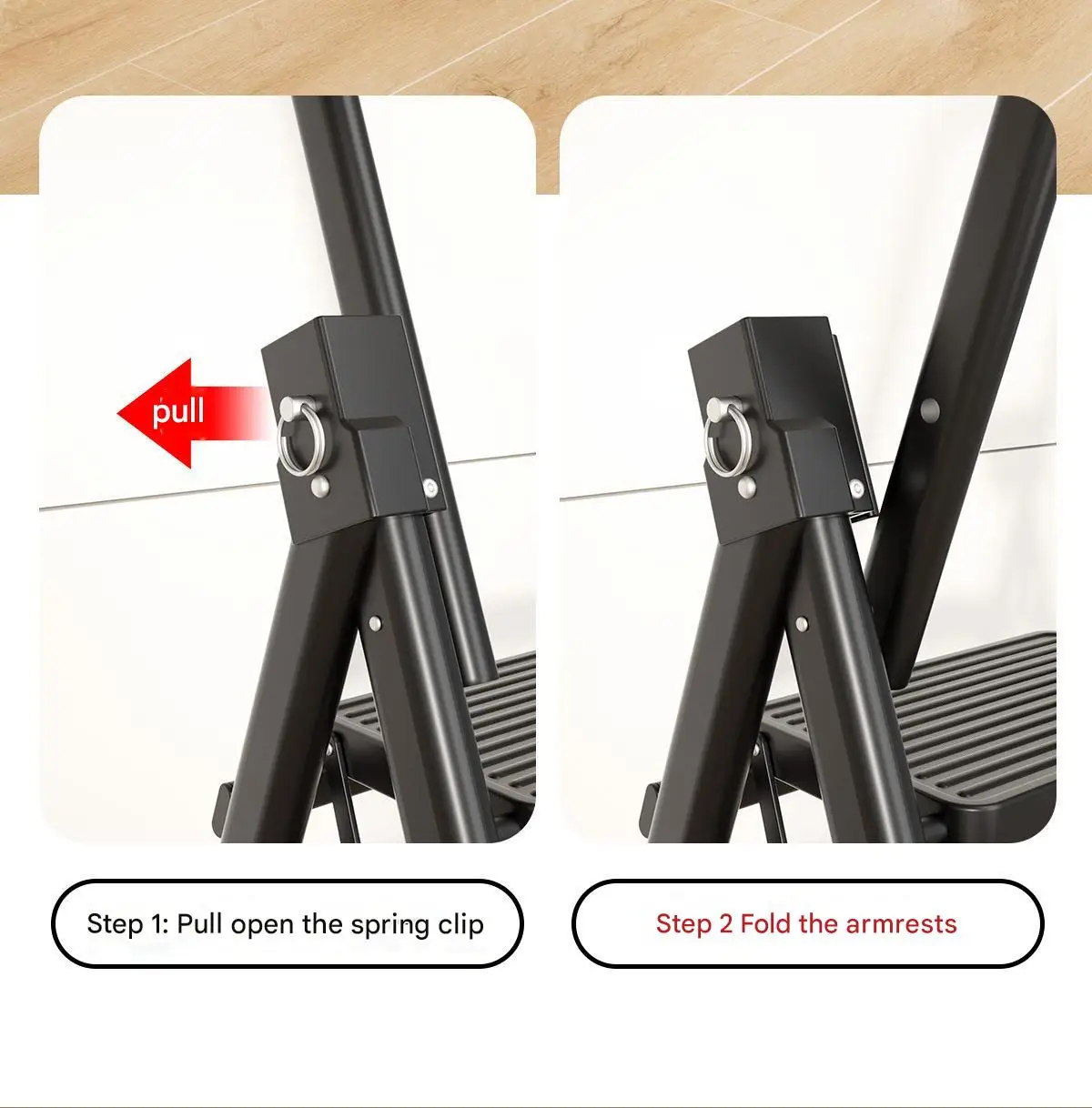 จัดส่งฟรีบันไดพับสตูลกว้าง Anti-SLIP เหยียบเหล็กแข็งแรงทนทานบันไดสะดวก Handrail น้ําหนักเบา