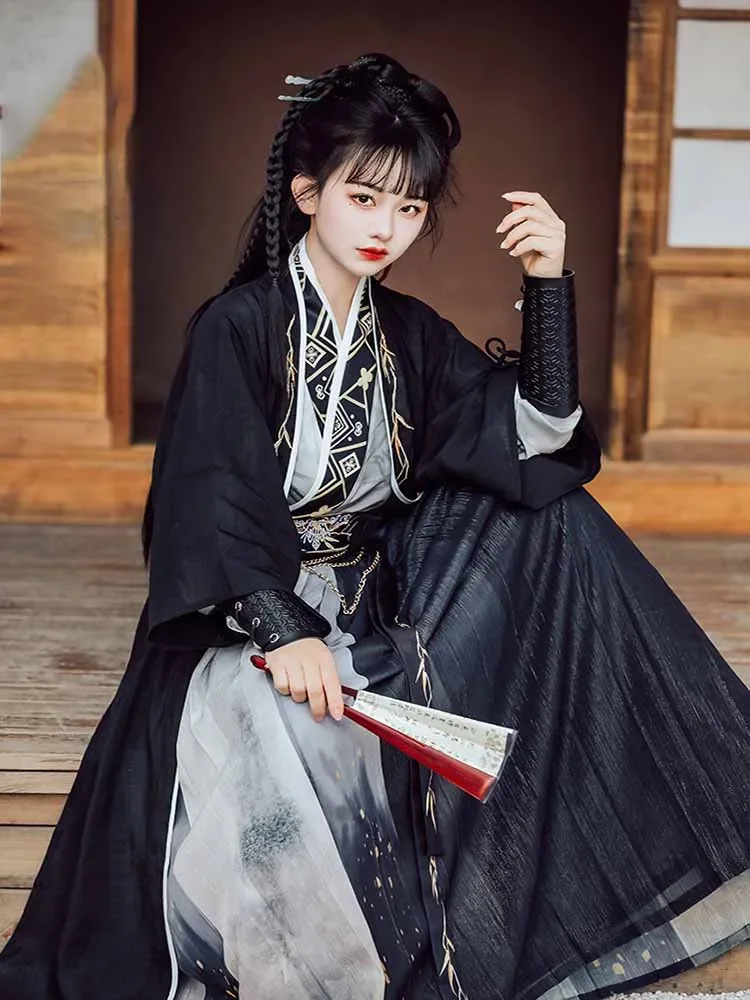 Hanfu dress couples Chinese traditional cosplay costume 2023 Summer men & women ancient hanfu black 3PCs sets plus size XXL