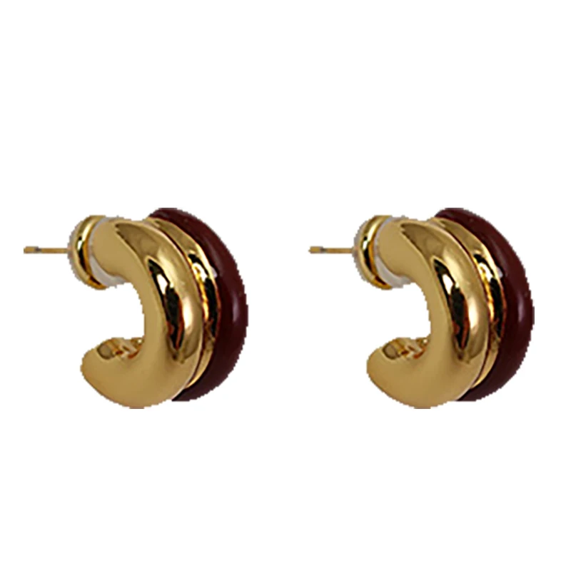 Copper alloy C-shaped Color Blocked Enamel Earrings Simple and Versatile Jewelry Fashion and Elegant Ear Accessories for Womens