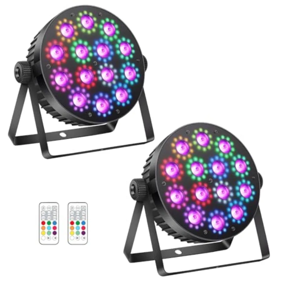 

LED Stage Par Lights: 2Pack 100W Dual-Effect 10 Ring LED Surrounded 14 RGBW Par Can - Dimmable Sound Activated - Remote and DMX