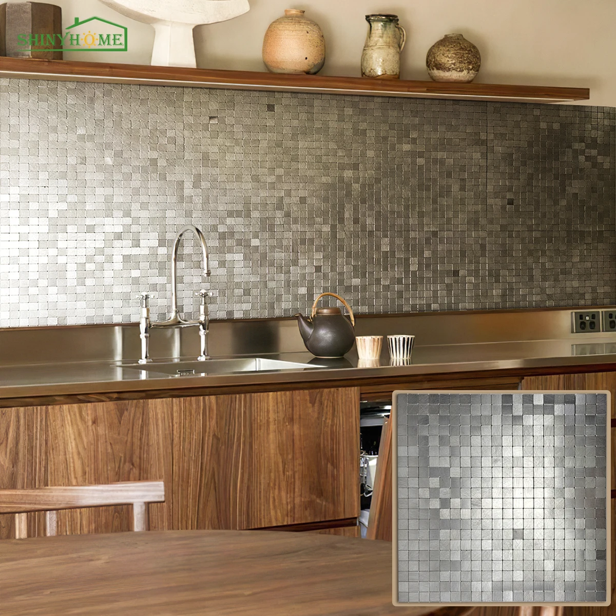 10 Sheets Wall Tile Sticker Self-adhesive Backsplash Peel Stick Kitchen Tile Metal Tile Decals for Kitchen Bathroom Wall Decors