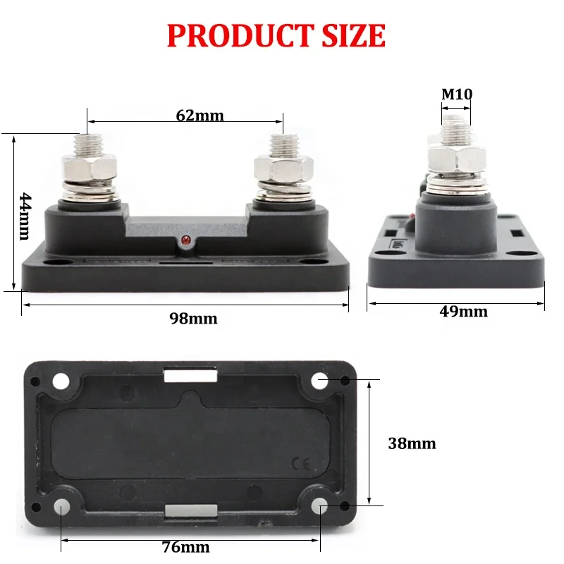 24v Heavy Duty M10 Bolt Down Anl Fuse Block Holder With Red LED Indicator Light