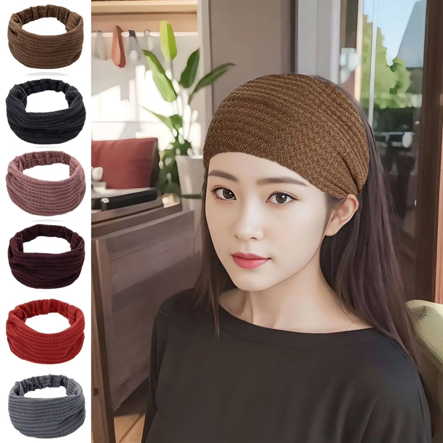 

Warm Knitted Cotton Hairband Elastic Yoga Sport Headband Double Layer Hair Cover Breathable Maternity Cap Winter Season