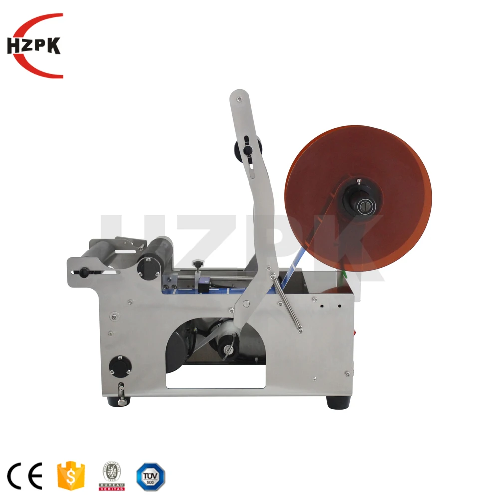 HZPK MT-50S Stainless Steel Semi Auto Round Bottle Jar Label Labelling Machine For Small Business