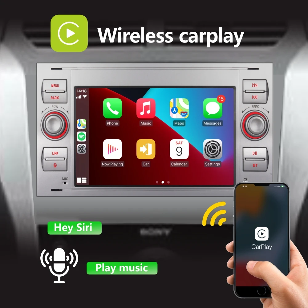 Car Radio with Wireless Carplay Android Auto for Ford Focus Mondeo Kuga C-Max with 7