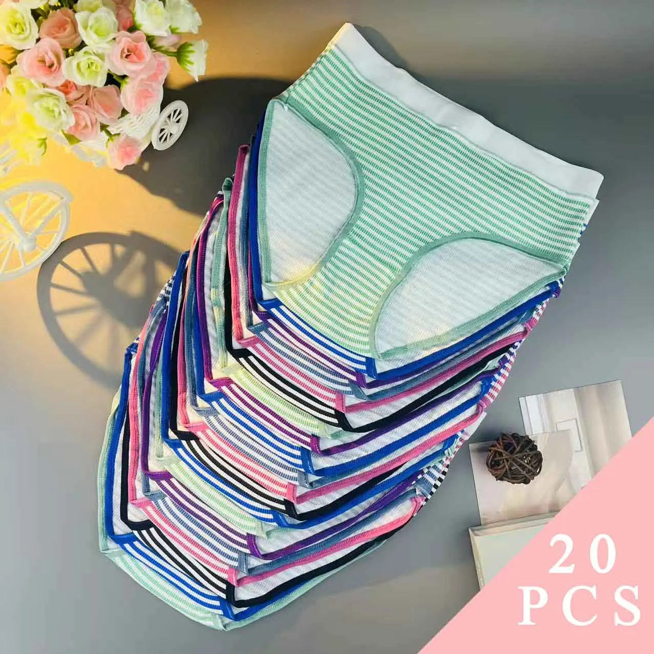 20 pièces [sous-vêtements pour femmes] cadeaux de noël d'halloween culottes mignon imprimé rayé sous-vêtements féminins taille moyenne Lingerie slips