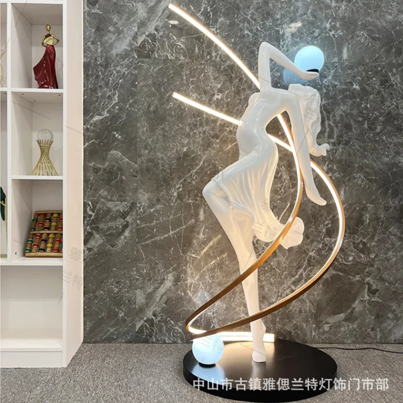 Creative humanoid art sculpture decorative floor lamp designer Hotel shopping mall exhibition hall dance goddess large ornaments