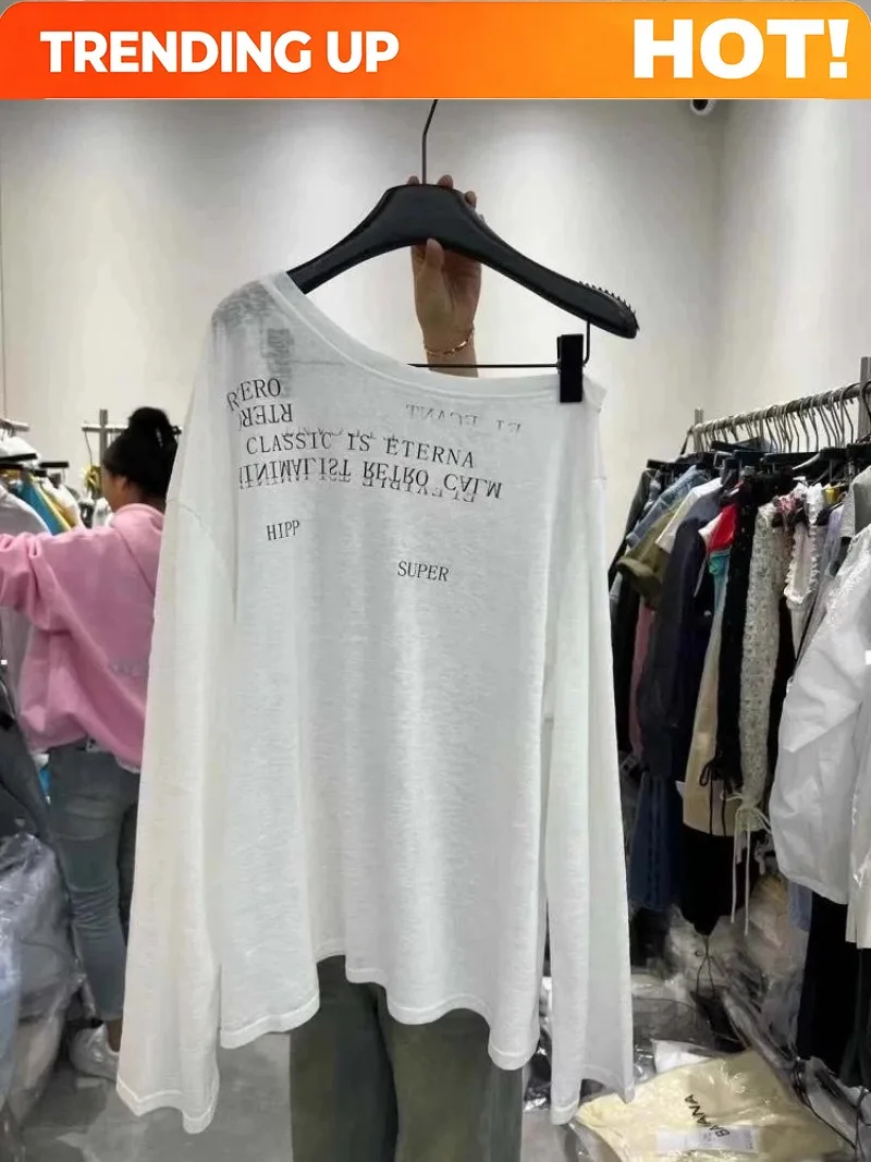 2025 Summer New Fashion Women Lightweight Breathable Sun Protection Shirt Stylish Letter Print Oversize Lazy Trendy T-Shirt