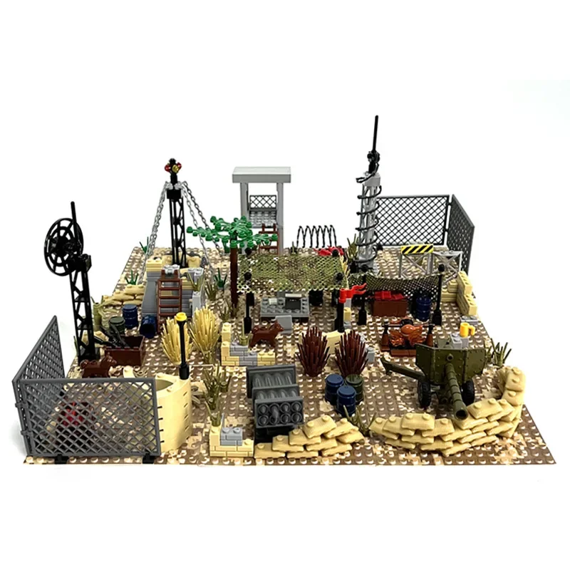 MOC Desert Military Base etrain Scenes Assemble Building Blocks Command Post Artillery Compatible DIY Model Brick child Toy gift