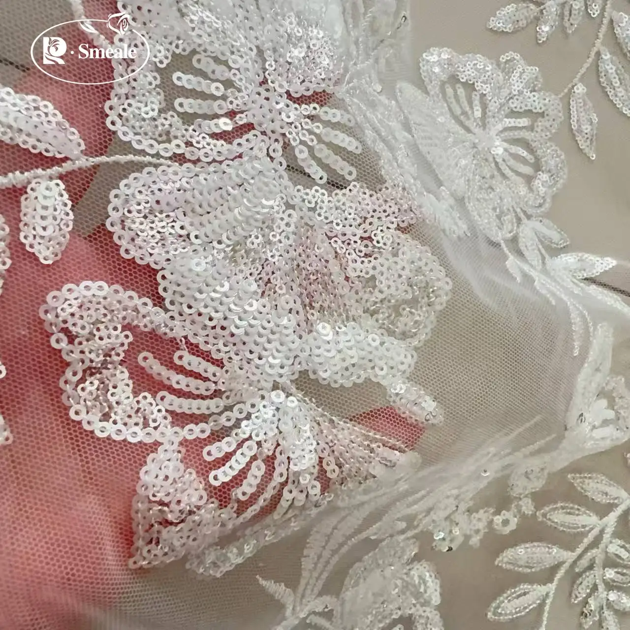 1 Meter. Neuer französischer Pailletten-Spitzenstoff, bestickte Blumenborte für Hochzeitskleider, DIY-Nähzubehör, Spitzenstoff als Meterware. – Detail 3