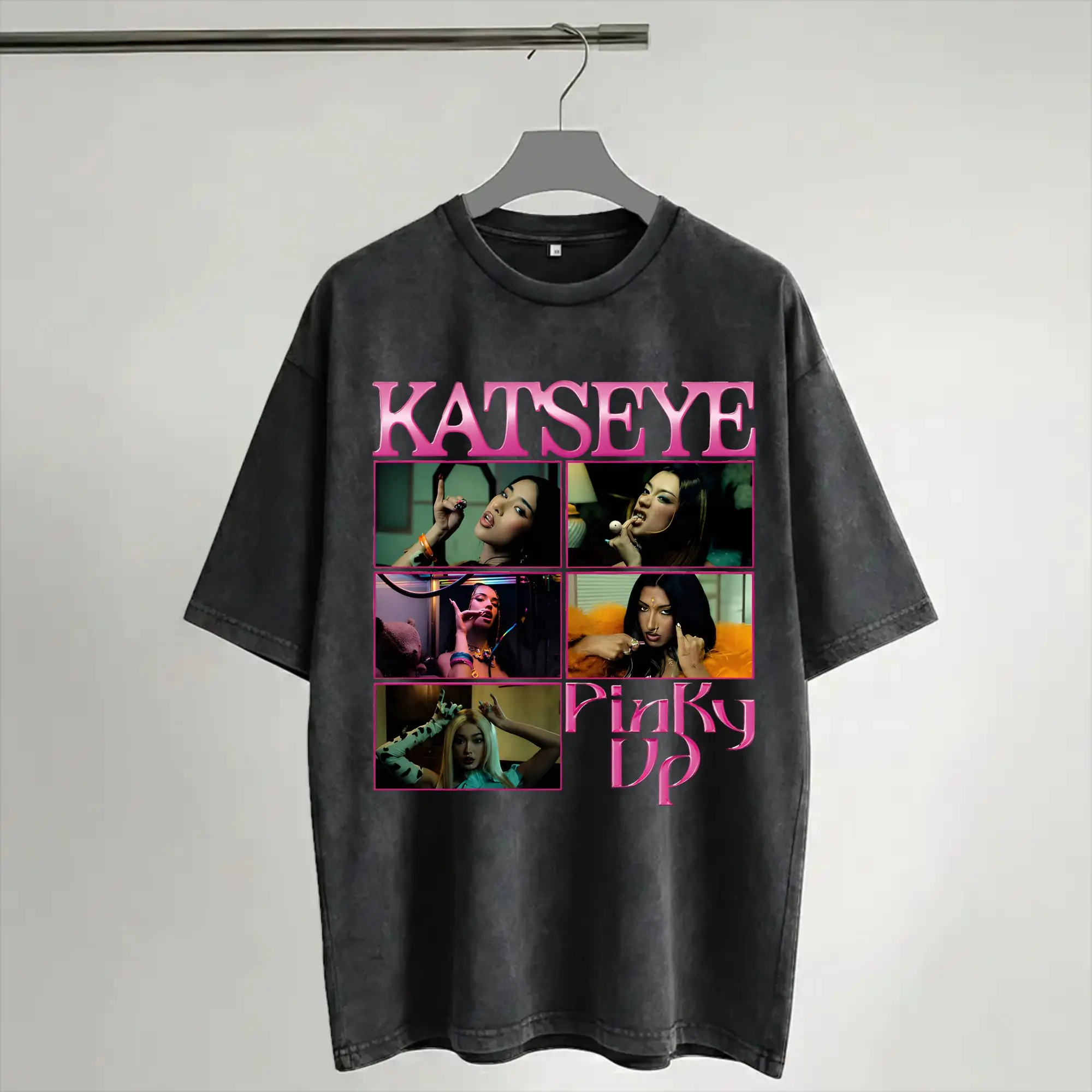 Katseye PINKY UP kpop T Shirts Hip Hop Washed Short Sleeve Harajuku T-Shirt  Casual Men Women Streetwear Summer Tees