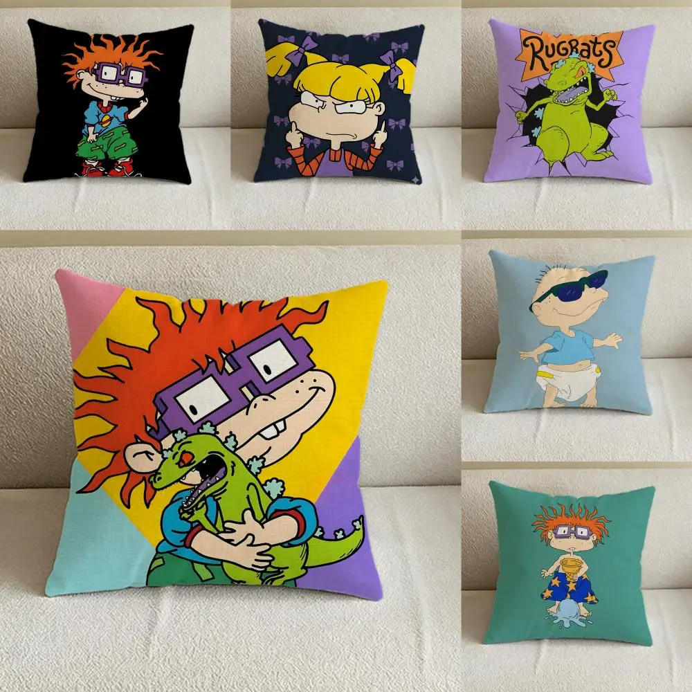 Cartoon Rugrats Cushion Cover Natural Linen Pillowcase Set, All-in-One Decor for Sofa, Bedroom & Chair