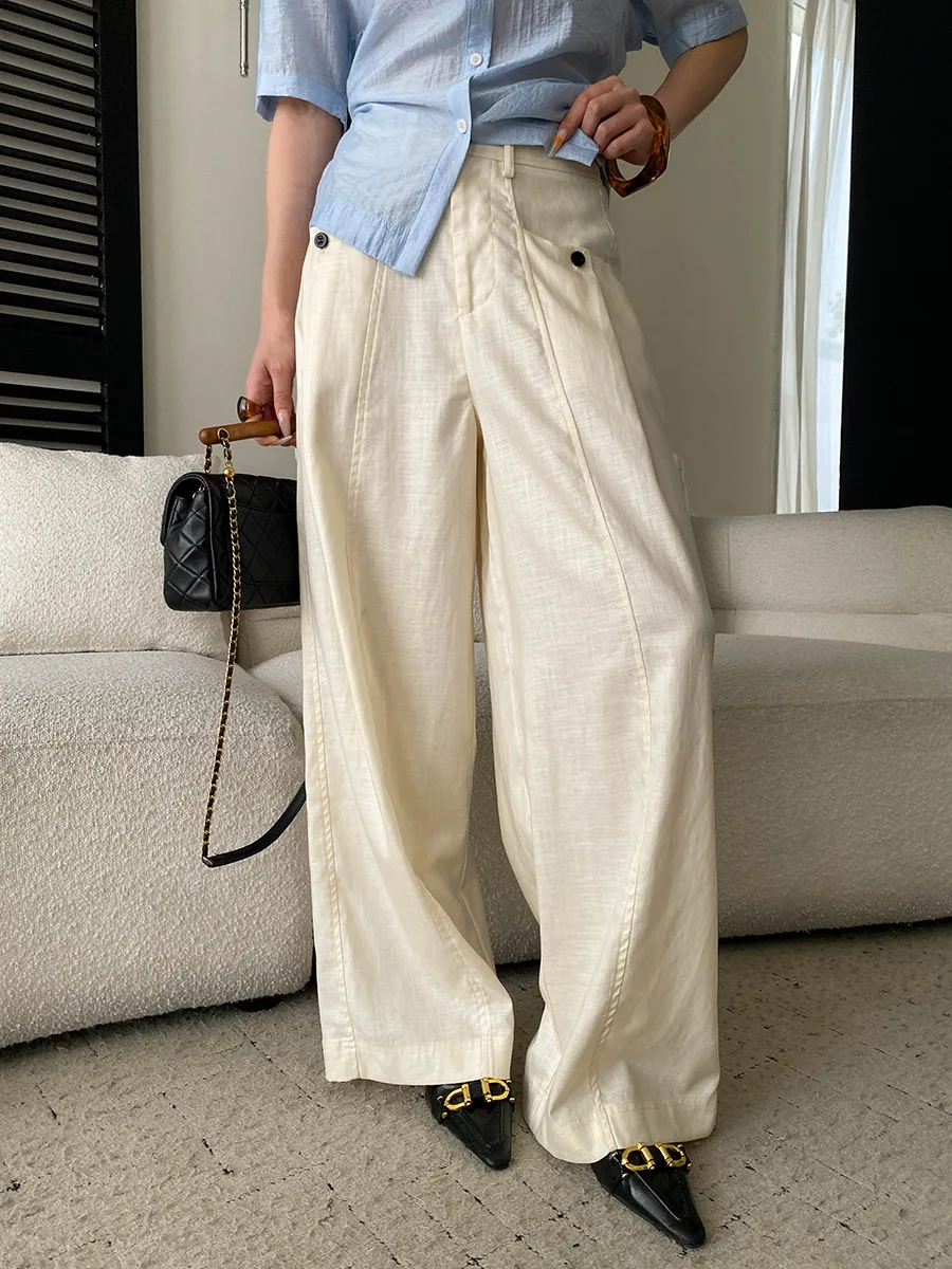 

Summer women's solid color high waisted straight leg floor length casual pants
