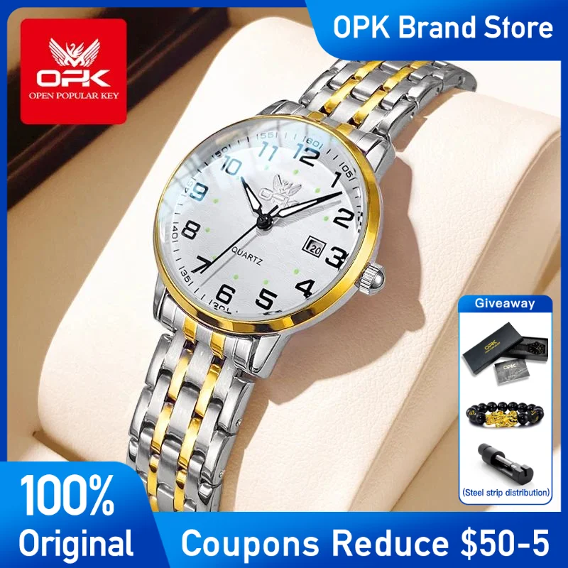 

OPK Ladies Quartz Watch Luxury brand stainless steel watch fashion Classic waterproof Luminous auto date women's wristwatch