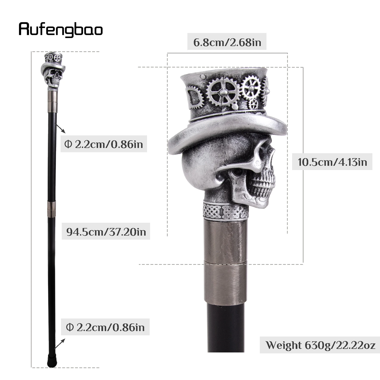 White Hat Gearwheel‌ Skull  Walking Cane Fashion Cane Decorative Cane Halloween for Cosplay Parties, for Cosplay & Party 94cm view 2