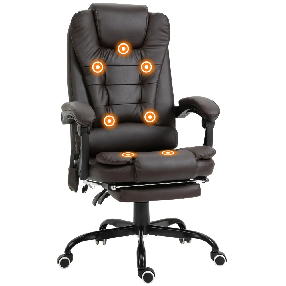 

7-Point Vibrating Massage Office Chair High Back Massaging Office Desk Chair with Lumbar Support, Footrest, Brown