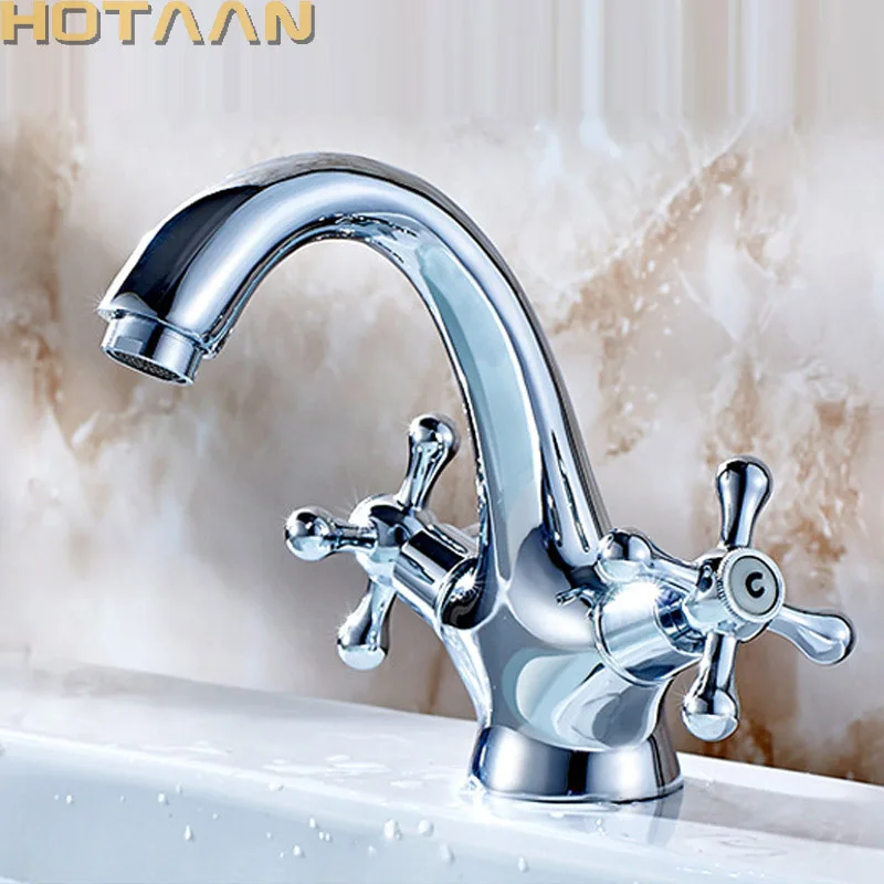 HOTAAN Solid Brass Chrome Plated Double Handle Control Antique Faucet Kitchen Bathroom Basin Mixer tap Robinet Antique YT-5021-C