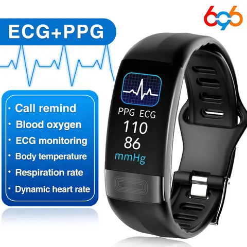 남녀공용 스마트 워치 체온 모니터 손목 밴드, ECG PPG 혈압 HRV 테스트, 수면 경보 알림, 스마트 워치