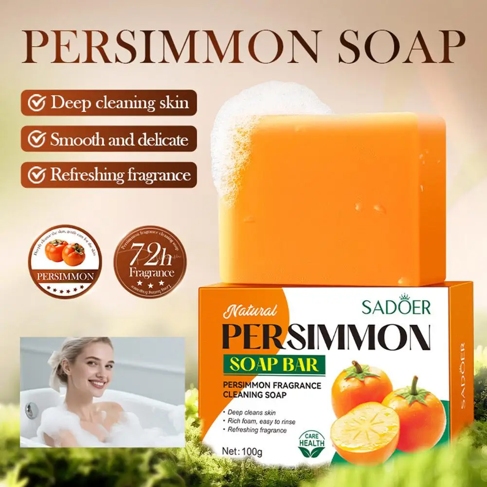 Jabón de Caqui 100g, Elimina Olores, Control de Grasa, Refrescante, Suave, Limpieza Profesional de la Piel, Eliminador de Suciedad, Jabón en Barra