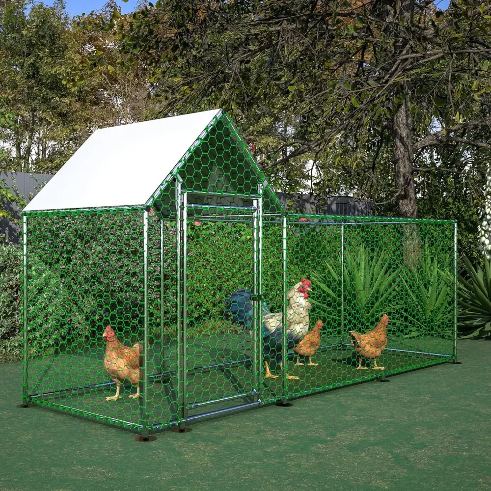 

Large Metal Chicken Coop Walk-in Poultry Cage Chicken Run with Waterproof and Anti-UV Cover for Outdoor Farm 9.9’ L×3.5’ W×5’ H