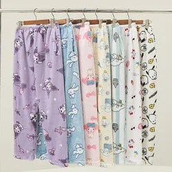 Kawaii hello kitt pajama pants flannel loose straight wide leg pants Sanrio Kuromi cartoon home casual versatile sports pants