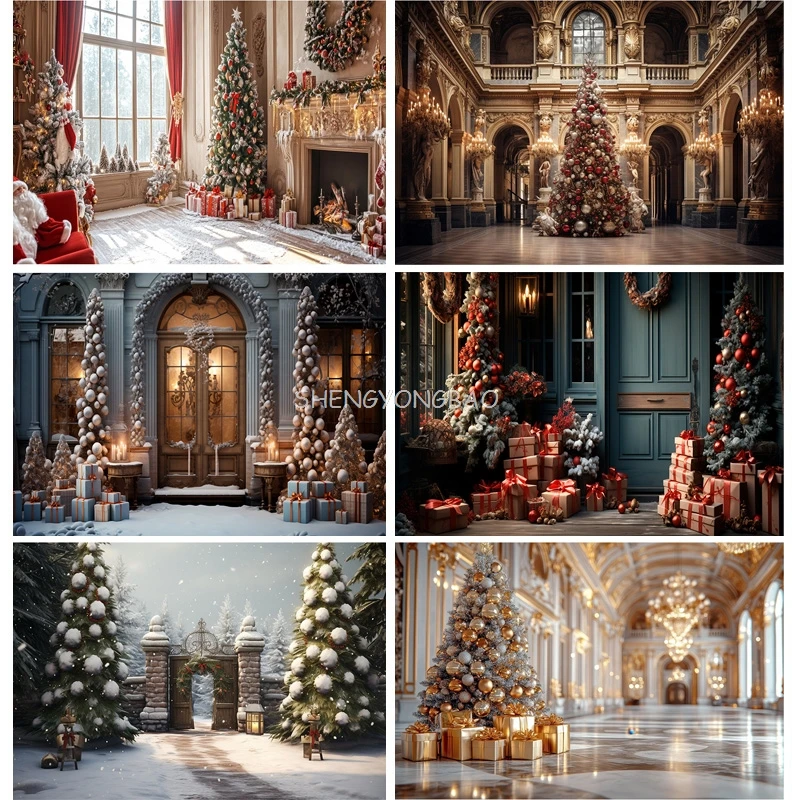 

Cozy Christmas Day Scene Fireplace Photography Backdrop Props Winter Living Room New Year Gift Holiday Photo Background RS-12