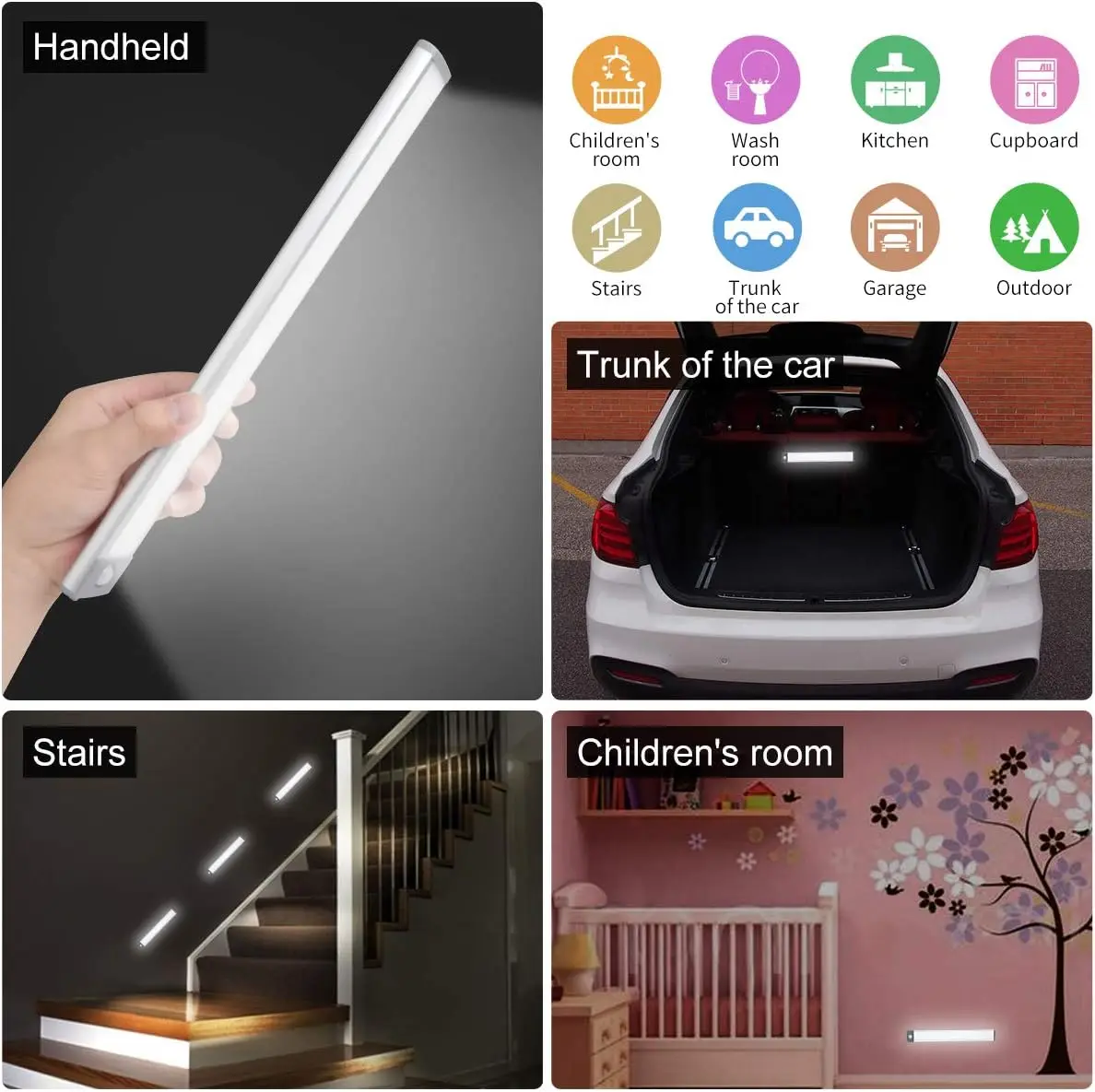 Lumière LED à détecteur de mouvement, éclairage sous le comptoir, veilleuses de cuisine sans fil, lumière aste pour armoire, placards, armoire