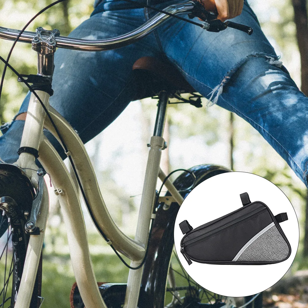 

Grey Waterproof Bike Front Tube Bag Heavy Duty Material Reflective Triangle Pouch for Road Mountain Bicycle Easy to Install