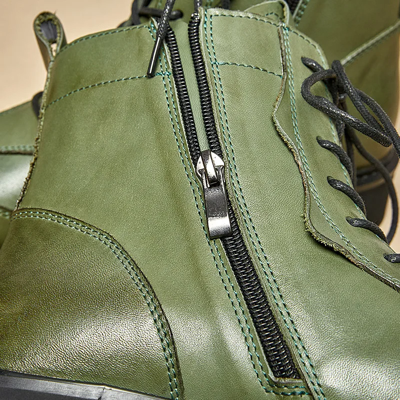 Botas de montar de cuero de vaca para hombre, botines Retro de alta calidad, estilo Chelsea, de cuero Natural, para motocicleta, color verde y negro