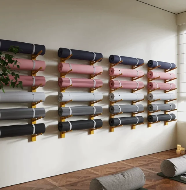 Creative Yoga Mat Storage Rack, Wall Mounted Wooden Holder for Yoga Mat & Foam Roller, Space Saving Wall Rack for Yoga Studio