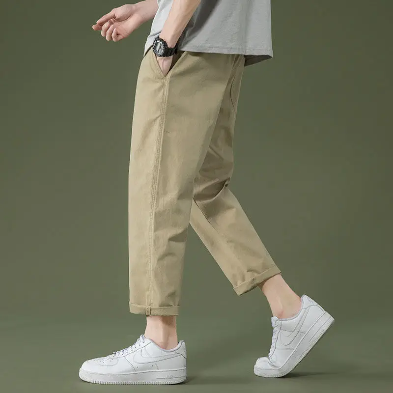 Casual Summer Solid Color Loose Harem Pants Man New Classic Brief Cargo Pants Youth Tide Male All-match Ninth Pants 2023