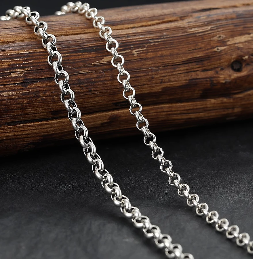 Retro925 sterling silver circle o-shaped chain thai silver men's and women's pearl chain casualfashioneasiest for match necklace