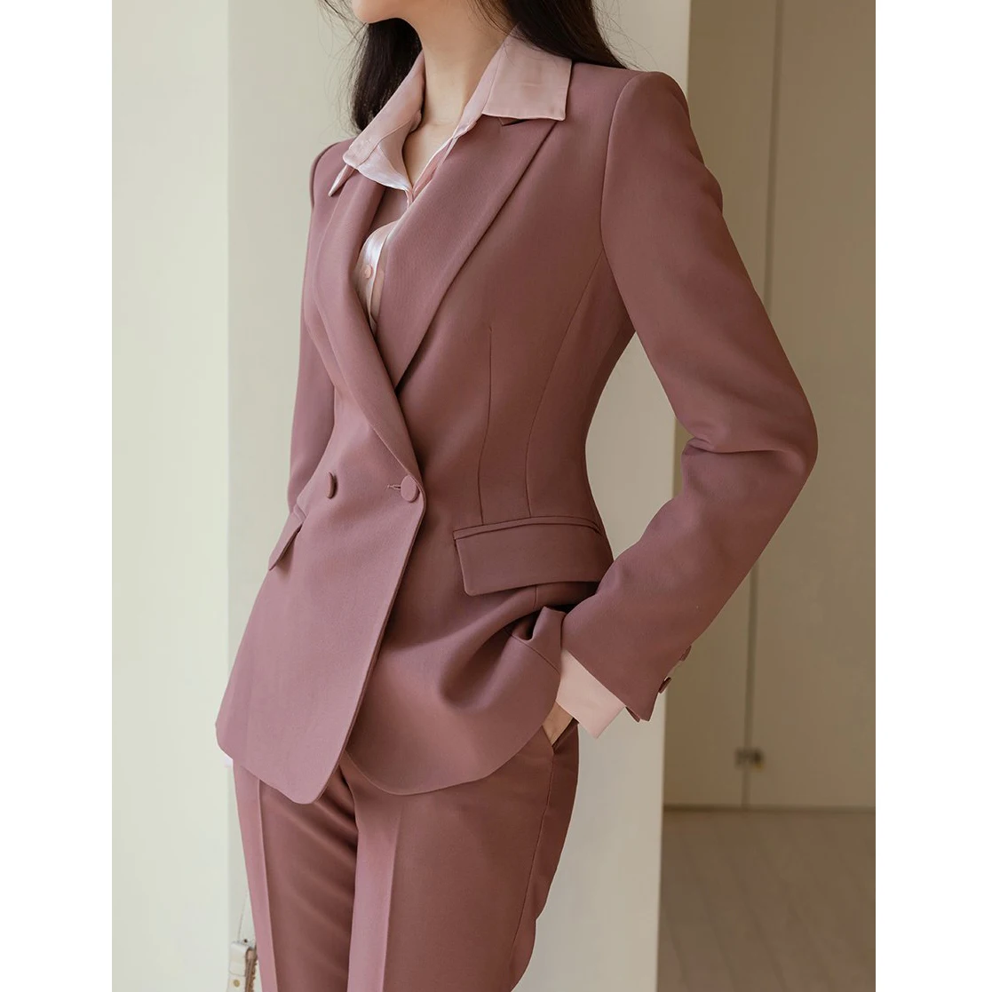 Fashion Ladies Pant Suit Formal Women Office Business Work Wear Blazer And Trouser 2 Piece Set with Pocket Chic Female Clothes