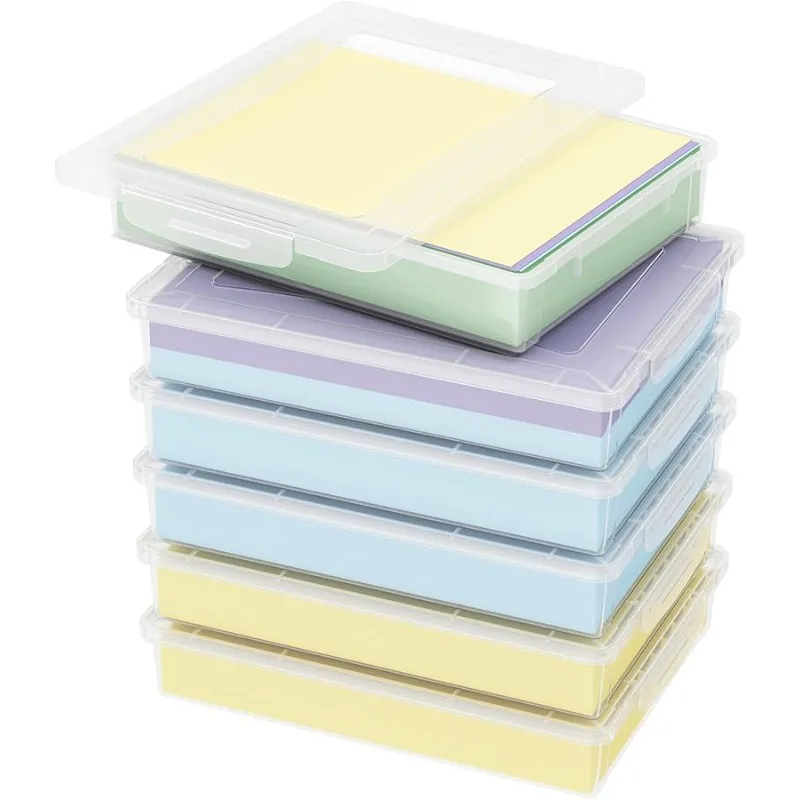 

6 Pack Plastic Multi-Purpose Storage Box with Latching Lids, Clear A4 Paper Storage, Classroom Organization, Storage Containers