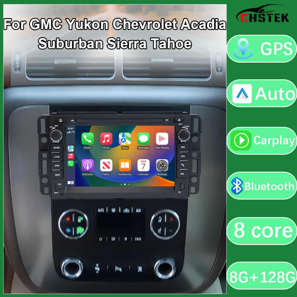 CHSTEK Car Radio Carplay Android Auto For GMC Yukon Chevrolet Acadia Suburban Sierra Tahoe Car Stereo GPS WIFI BT Head Unit