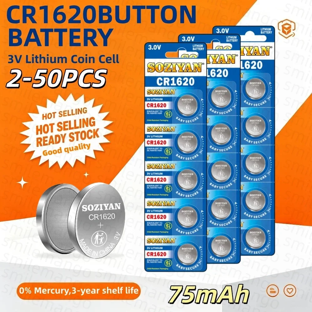 3V CR1620 Battery CR1620 Button Battery Suitable for Watches, Car Audio Speakers, Scales, Shavers DL1620 BR1620 Lithium Cell