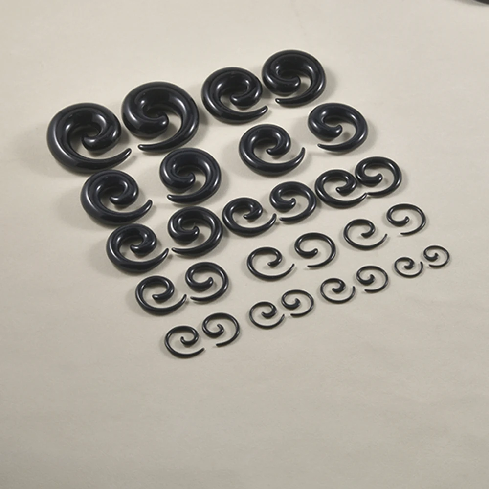 1 paio acrilico nero orecchio spirale Expander tappi per le orecchie spirale Piercing all\'orecchio barella gioielli per il corpo 1.2mm-24mm gioielli