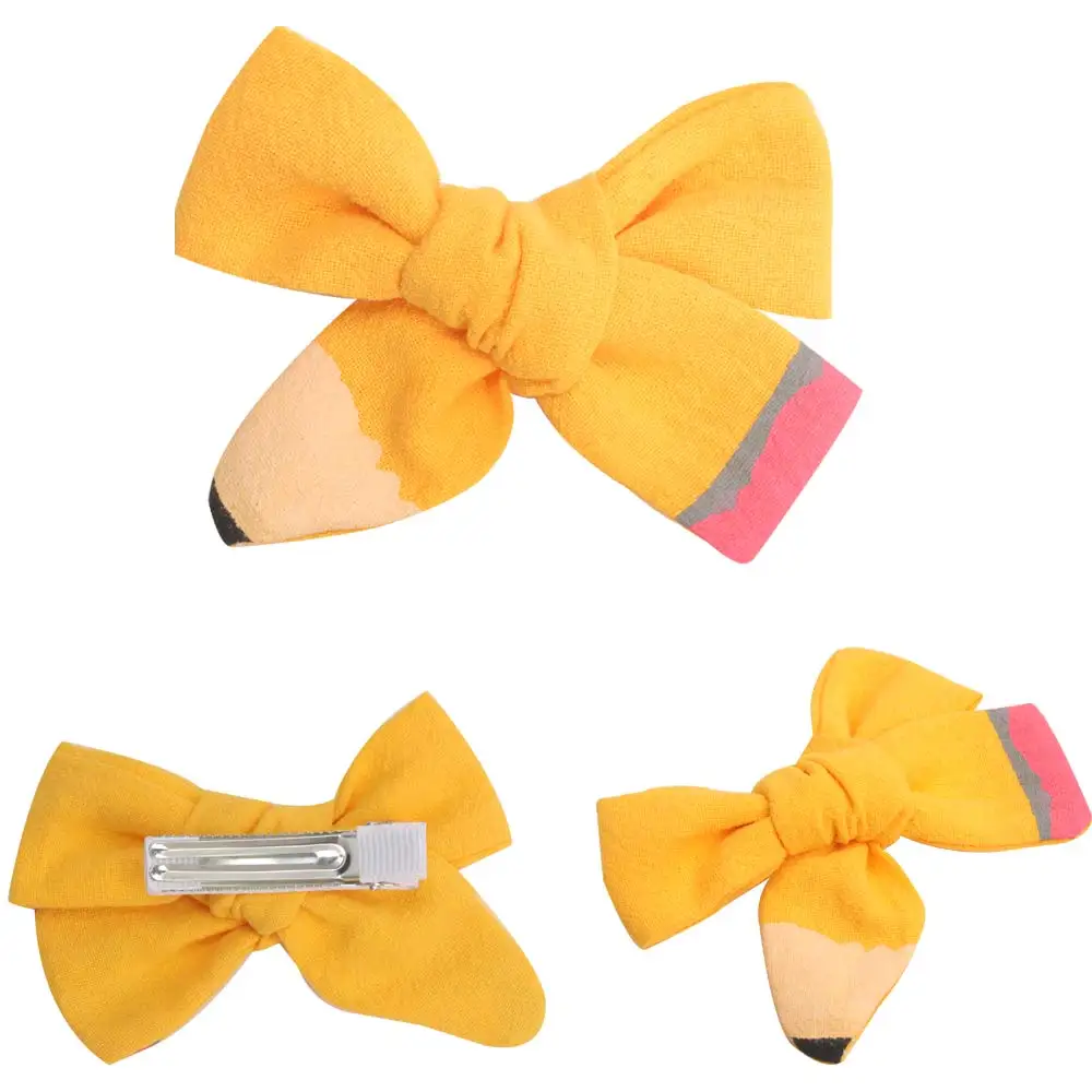 2 Cái/lốc Về Lại Trường 3.5Inch Grosgrain Dây Thắt Nơ Kẹp Tóc Cho Bé Gái In Hình Đen Nơ Tóc Barrettes Cho trẻ Em Mũ Đợi Đầu Đa Năng