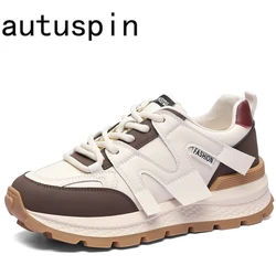 AUTUSPIN 3.5cm Chunky Women Leisure Sneakers New Genuine Leather Ladies Sports Shoes Spring Fashion Popular Platforms Sneaker