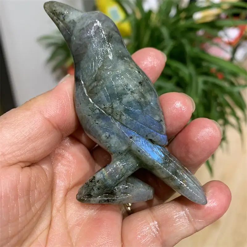 Natural  Labradorite Bird Crystal Animal Carving Christmas Presents Home Decoration Healing Healthy Children Gift 1PCS