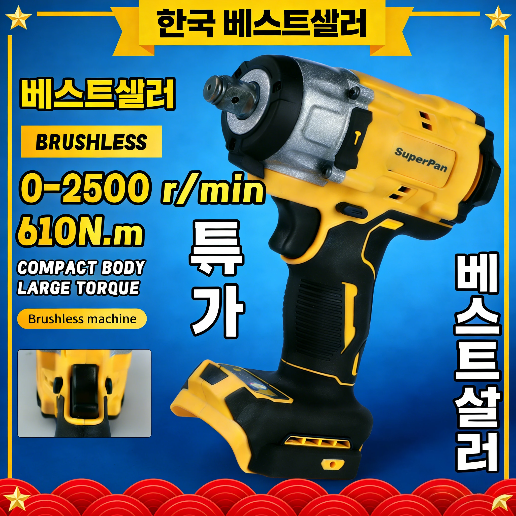 

SuperPan SP922 Impact Wrench 406N.m Car Tools for Auto Garage Repair Ergonomic Grip Vehicle Work for dewalt 20V battery pin