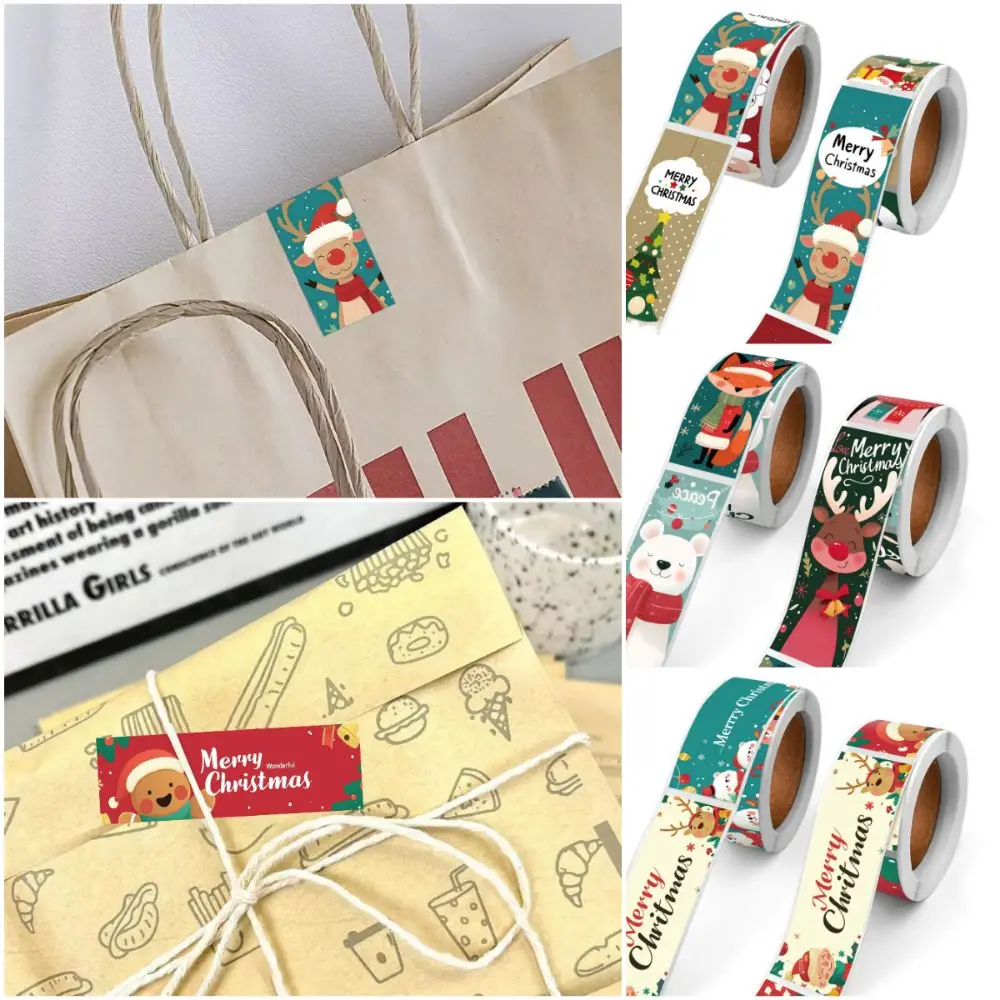 120 قطعة متعدد الألوان عيد ميلاد سعيد ملصقات نمط مختلط 7.6*2.5 سنتيمتر ختم تسميات شجرة عيد الميلاد الغزلان DIY بها بنفسك اكسسوارات