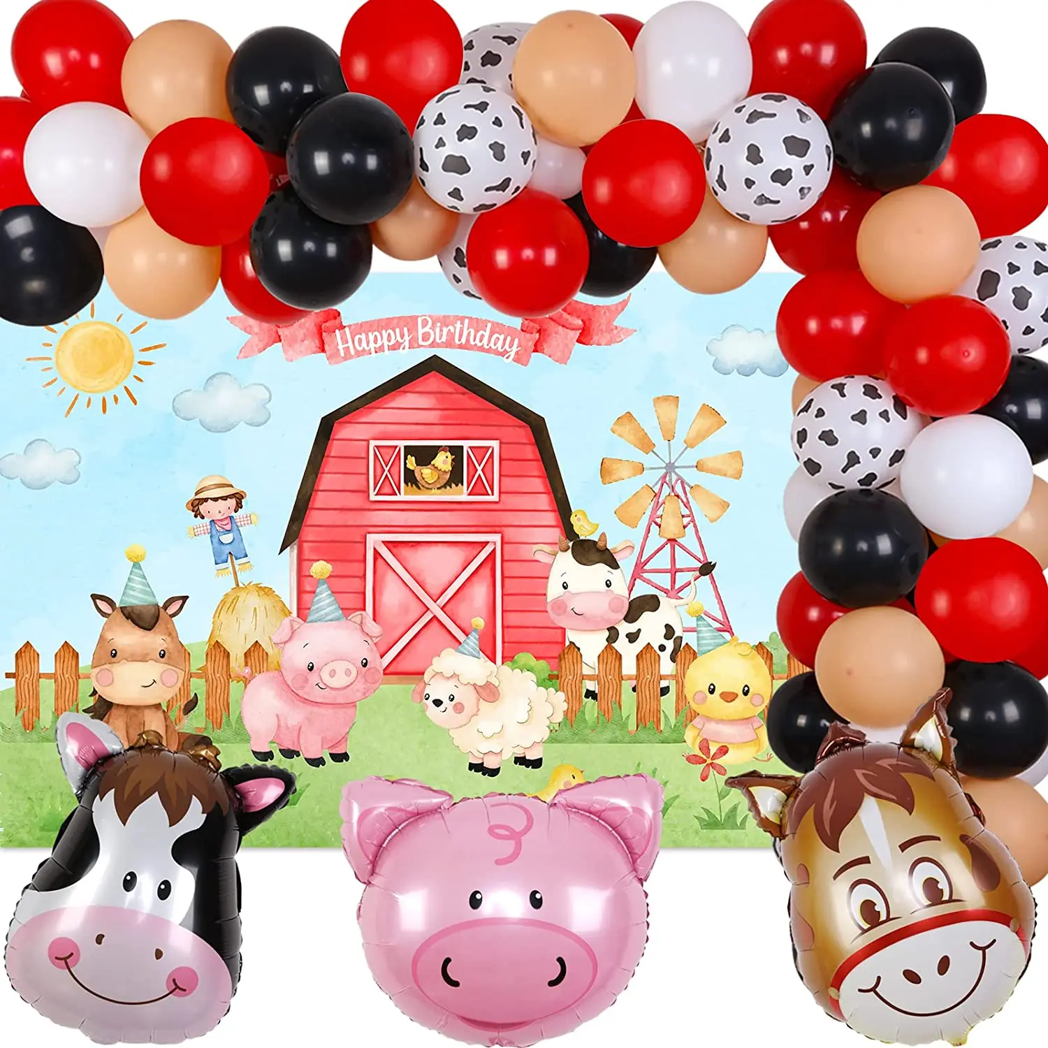 

Farm Animal Party Decorations for Boy Red Black Balloon Garland Animal Foil Balloons for Farm Theme Baby Shower Birthday Party