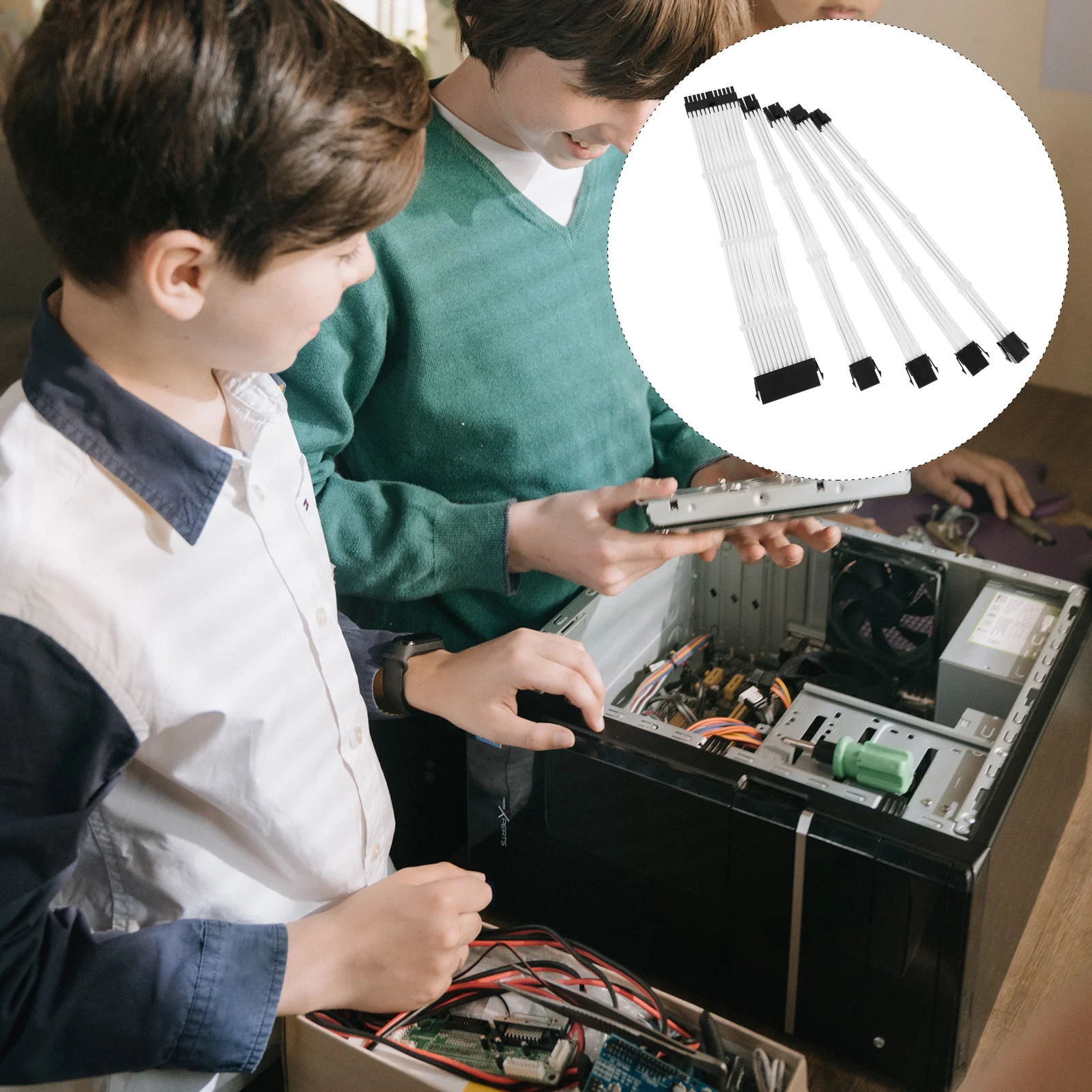 Pc Cable Extension Kit 300mm Atx Power Supply Cord Set for Motherboard Replacement and DIY Projects Black Connectors