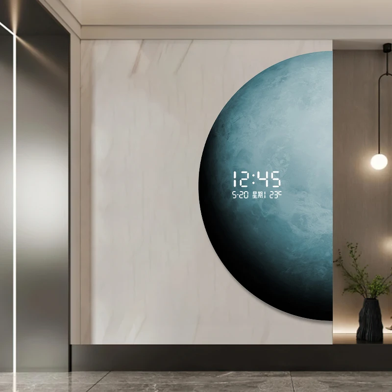 لوحة تزيين مدخل الكوكب الحديثة، ساعة رقمية إلكترونية للكون الخيال العلمي، لوحة إضاءة دافئة بجانب السرير #3