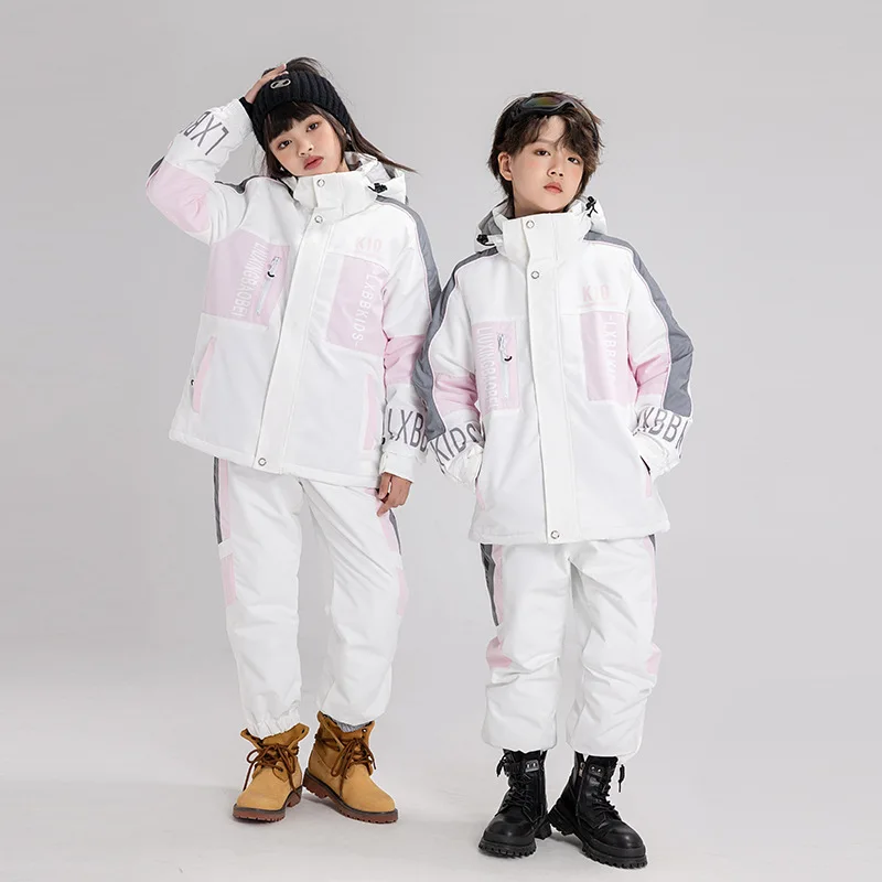 Outdoor Sport Boy Ski Sets Winter Windproof Girl Snowboard Suit Hooded Jacket Pants Mountain Children Snowmobile Costume Clothes