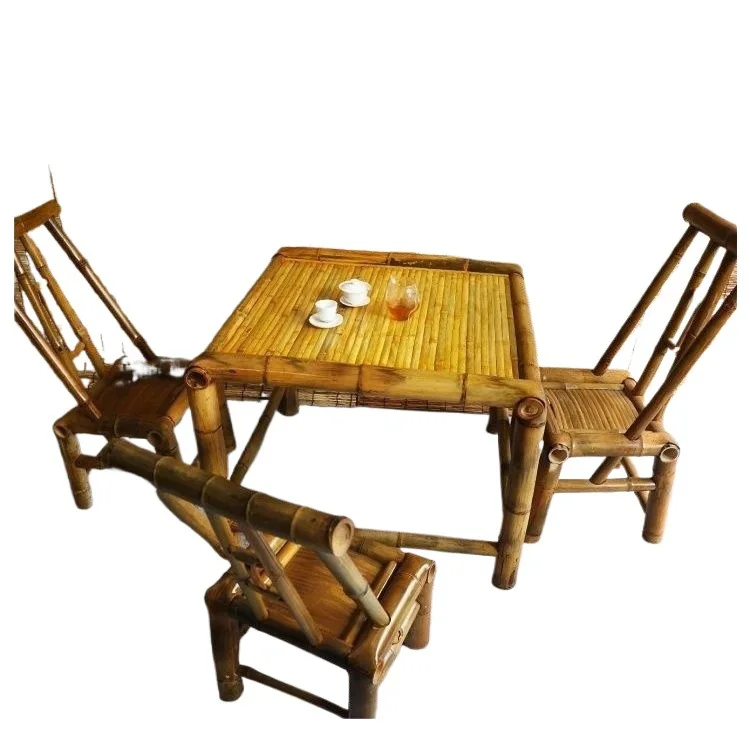 

Retro garden bamboo table and chair combination, vintage bamboo table, outdoor furniture