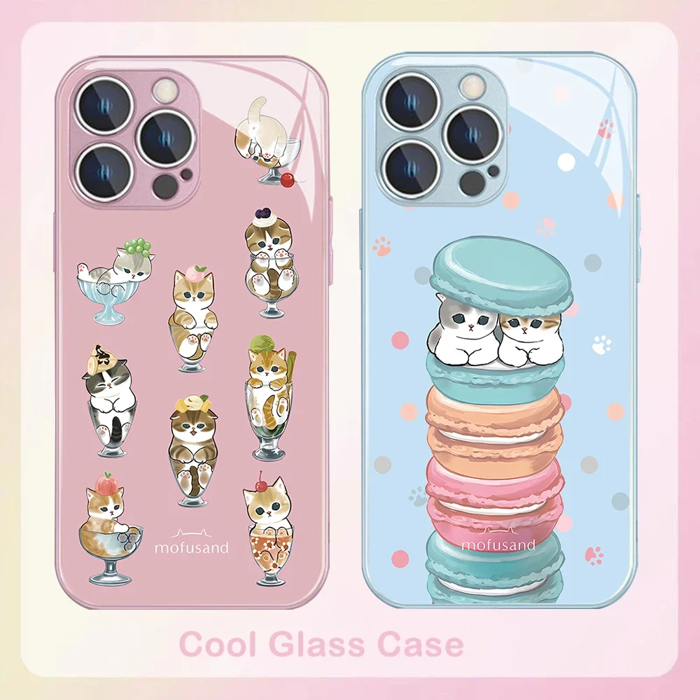 

Cute M-Mofusands cat Metallic-Color Phone Case For Samsung S10 20 21 22 23 8 9 24 FE PLUS Ultra 5G Glass Hard Cover