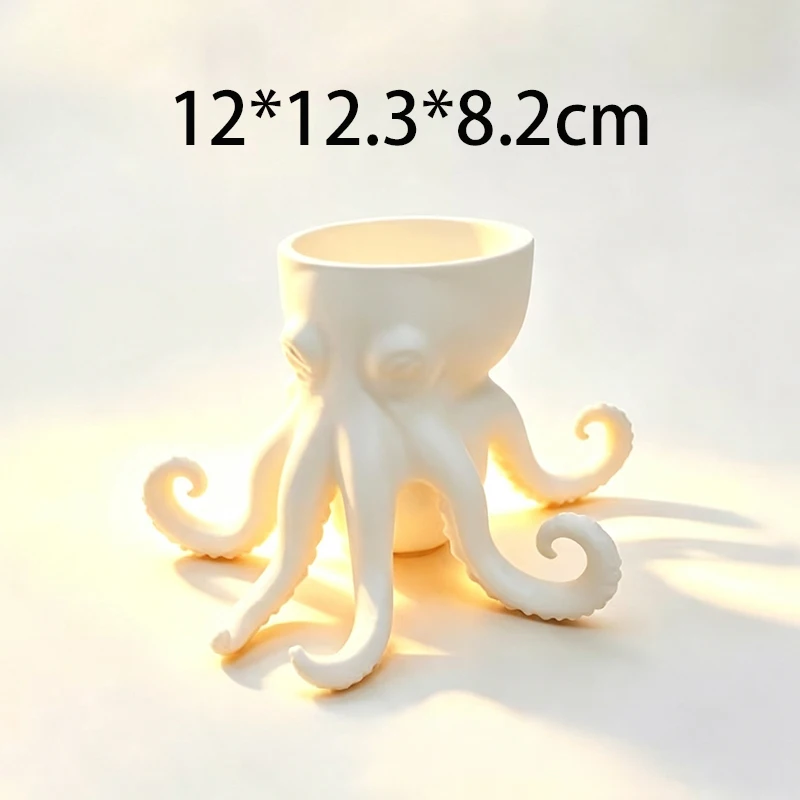 Cute Octopus Shaped Succulent Planter 3D Printed Vase Mini White Octopus Flower Pot Desk Decor Creative Ocean Animal Plant Pot