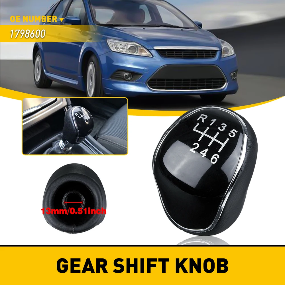 1Pcs Gear Shift Knob Black  Leather For Ford C-Max Focus Mk2 Mk3 Grand C-Max Galaxy Kuga Transit Connect Custom S-Max Headball